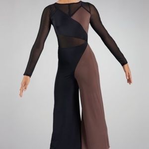 Weissman Elite All We Got Mocha Colorblock Culotte Jumpsuit Sz XSA Dance Costume